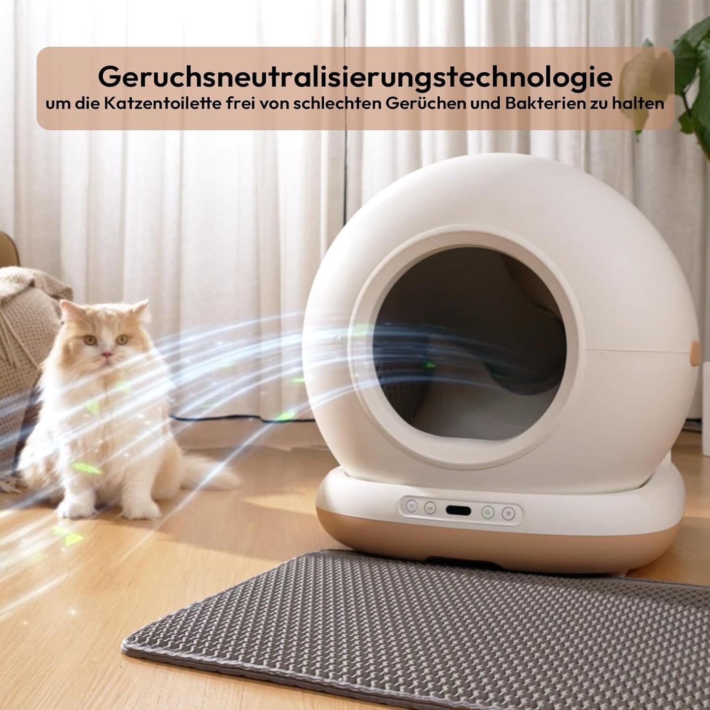Cat Litter Tray Self-Cleaning, Self-Cleaning Cat Litter Tray with Mat, App Control, UV Sterilisation, Multiple Safety Protection, Electric Cat Litter Tray Suitable for Multiple Cats