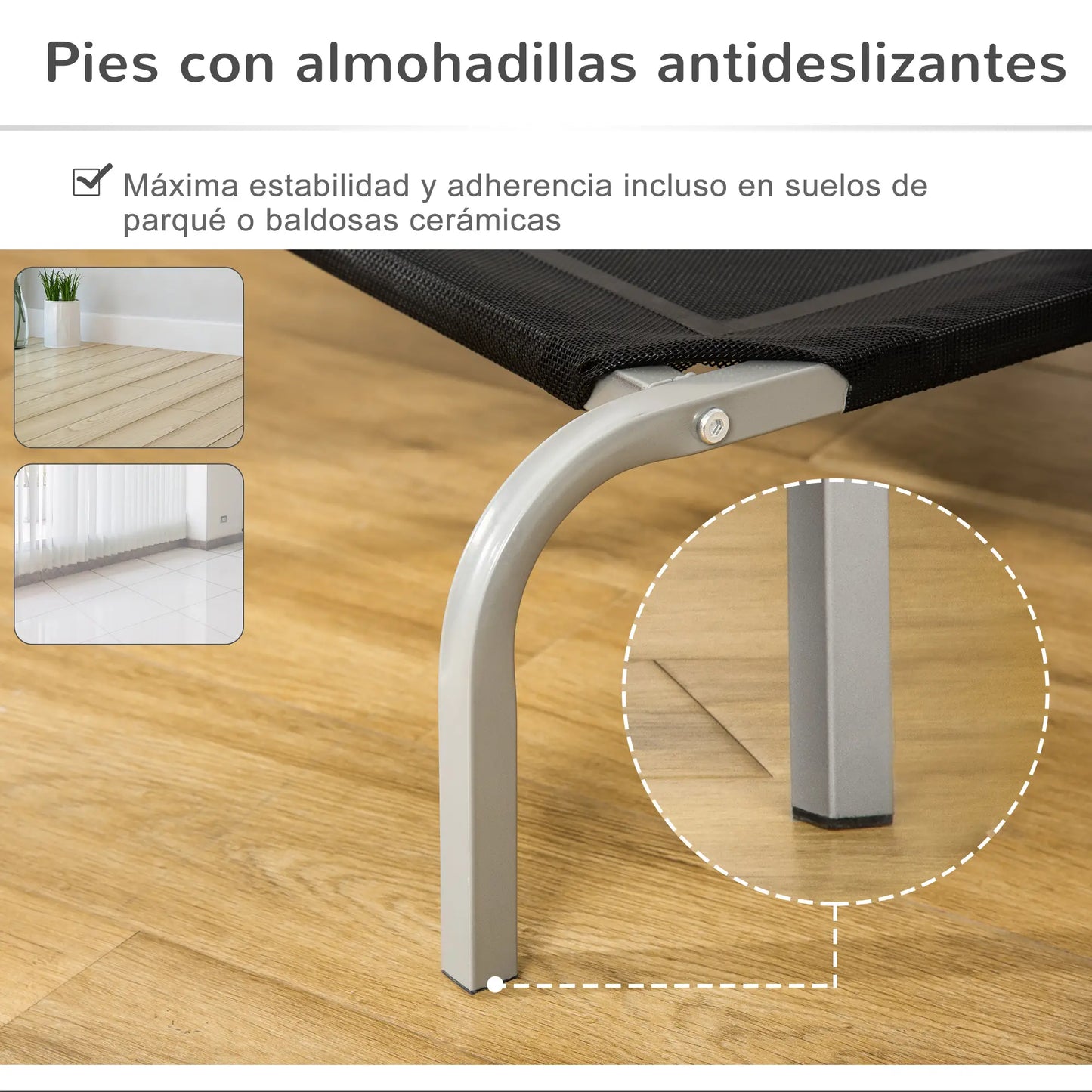 Cama elevada para perros STANDFORD, transpirable con soporte en acero 90x65x20cm color negro