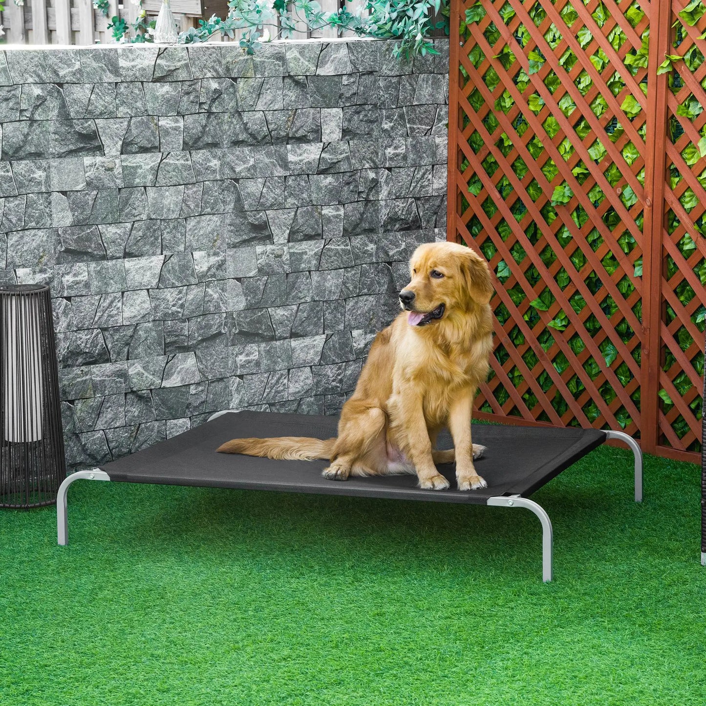Cama elevada para perros STANDFORD, transpirable con soporte en acero 90x65x20cm color negro