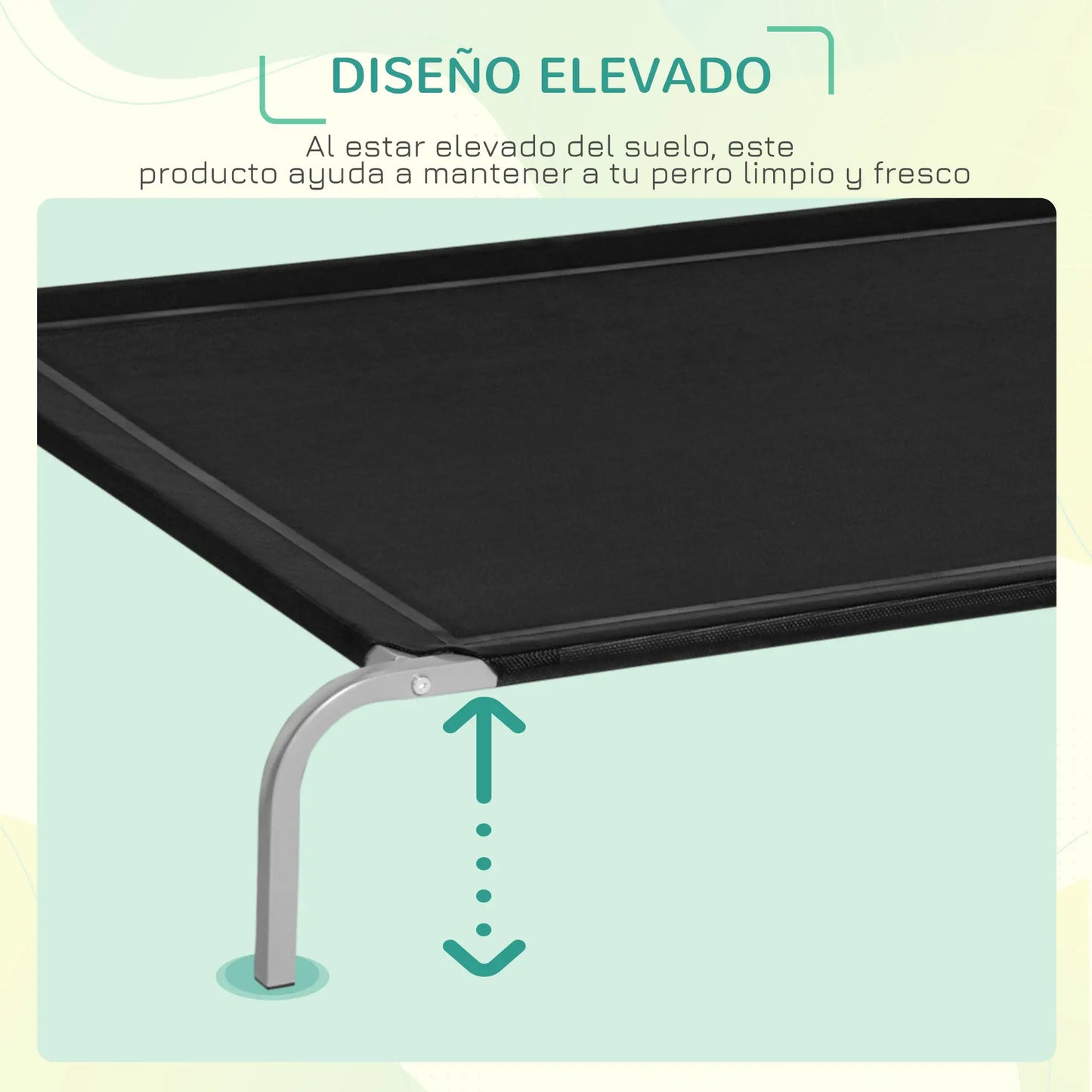 Cama elevada para perros STANDFORD, transpirable con soporte en acero 90x65x20cm color negro