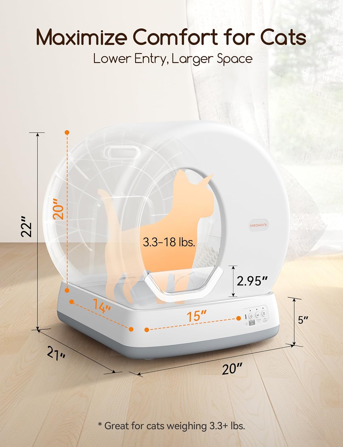 MeoSelf Cleaning Cat Litter Tray, Integrated Safety Protection Automatic Cat Litter Tray for Multiple Cats, Extra Large/Odor Removal/APP Control Smart Robot Tray with Mat & Liner