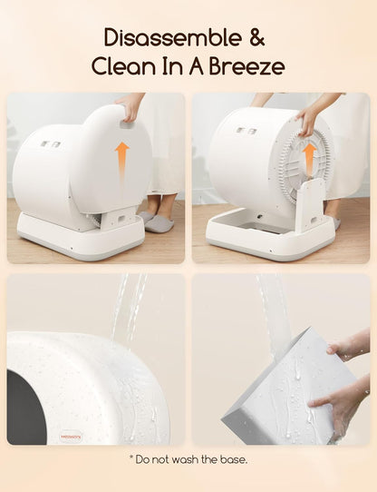 MeoSelf Cleaning Cat Litter Tray, Integrated Safety Protection Automatic Cat Litter Tray for Multiple Cats, Extra Large/Odor Removal/APP Control Smart Robot Tray with Mat & Liner