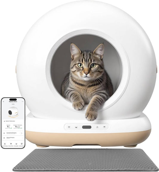 Cat Litter Tray Self-Cleaning, Self-Cleaning Cat Litter Tray with Mat, App Control, UV Sterilisation, Multiple Safety Protection, Electric Cat Litter Tray Suitable for Multiple Cats