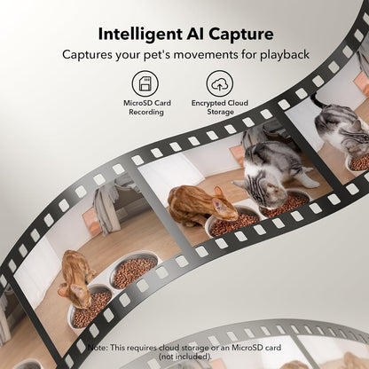 Automatic Cat Feeder with Camera, 1080p HD Live Monitoring, Remote App Food Dispensing Dual Bowl, Two-Way Audio Interaction, AI Motion Detection (White)