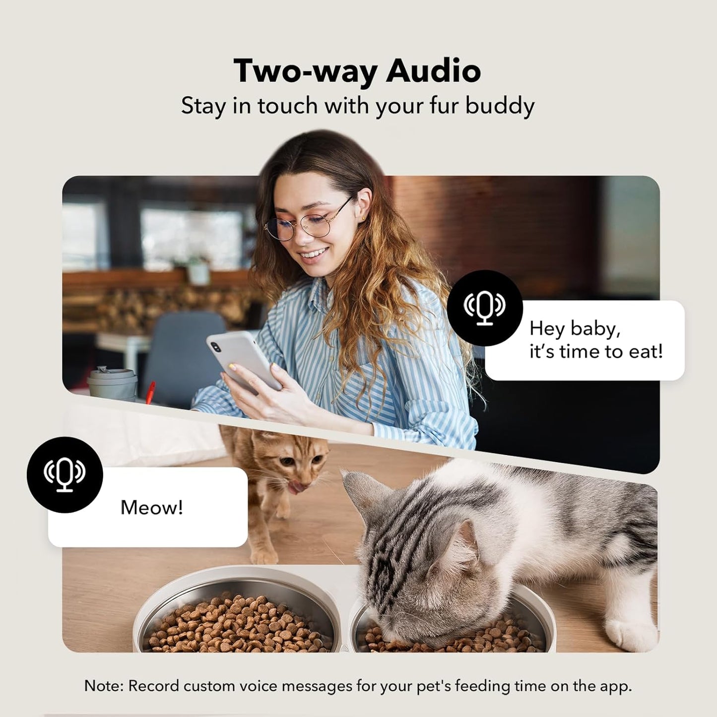 Automatic Cat Feeder with Camera, 1080p HD, Remote App Food Dispensing Dual Bowl, Two-Way Audio Interaction, AI Motion Detection (Black)