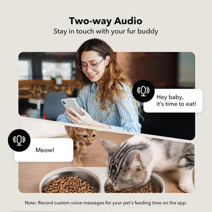 Automatic Cat Feeder with Camera, 1080p HD, Remote App Food Dispensing Dual Bowl, Two-Way Audio Interaction, AI Motion Detection (Black)