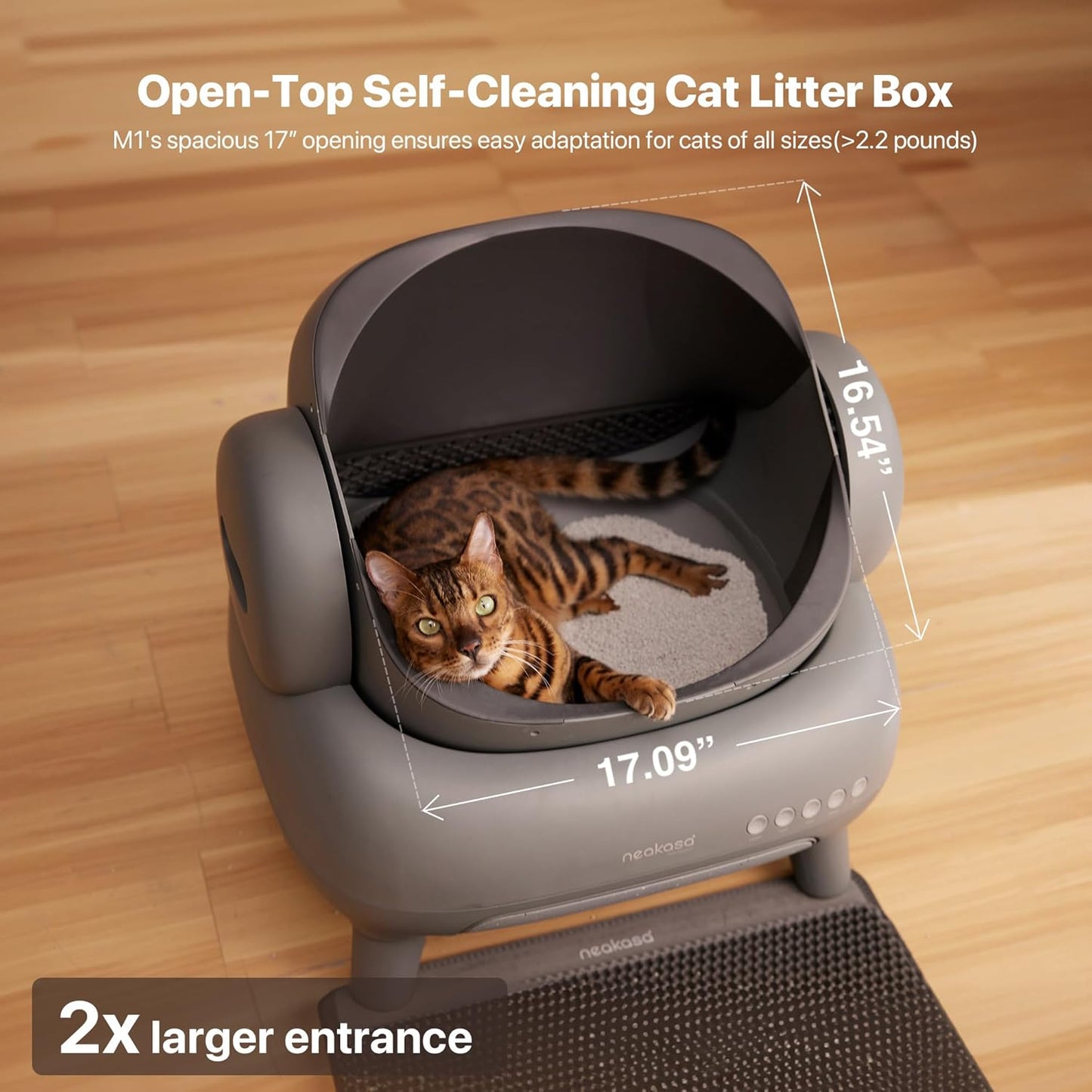 Neakasa M1 Open-Top Self Cleaning Cat Litter Box, Automatic Cat Litter tray with APP Control, Odor-Free Waste Disposal Includes Trash Bags and Mat