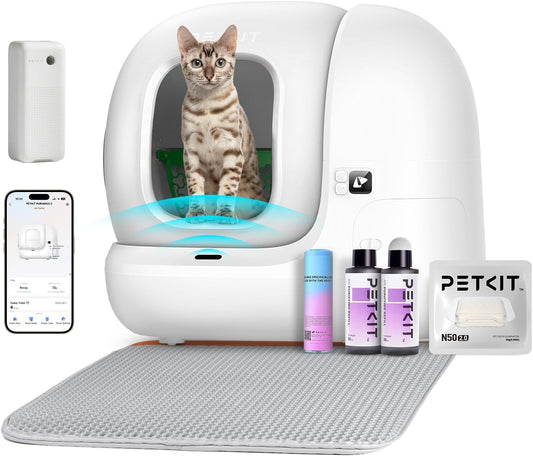 Self Cleaning Cat Litter Tray, 76L Extra Large Automatic Cat Litter Tray App Control, Dual Odour Control with Pura Air & N50, xSecure Robot Litter Box fr Multi-Cats with Mat & Liner
