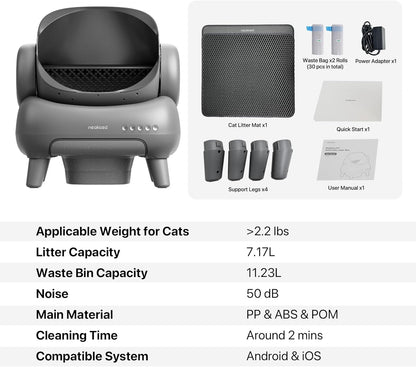 Neakasa M1 Open-Top Self Cleaning Cat Litter Box, Automatic Cat Litter tray with APP Control, Odor-Free Waste Disposal Includes Trash Bags and Mat