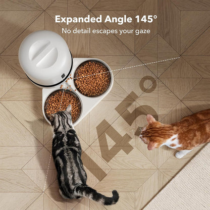 Automatic Cat Feeder with Camera, 1080p HD, Remote App Food Dispensing Dual Bowl, Two-Way Audio Interaction, AI Motion Detection (Black)