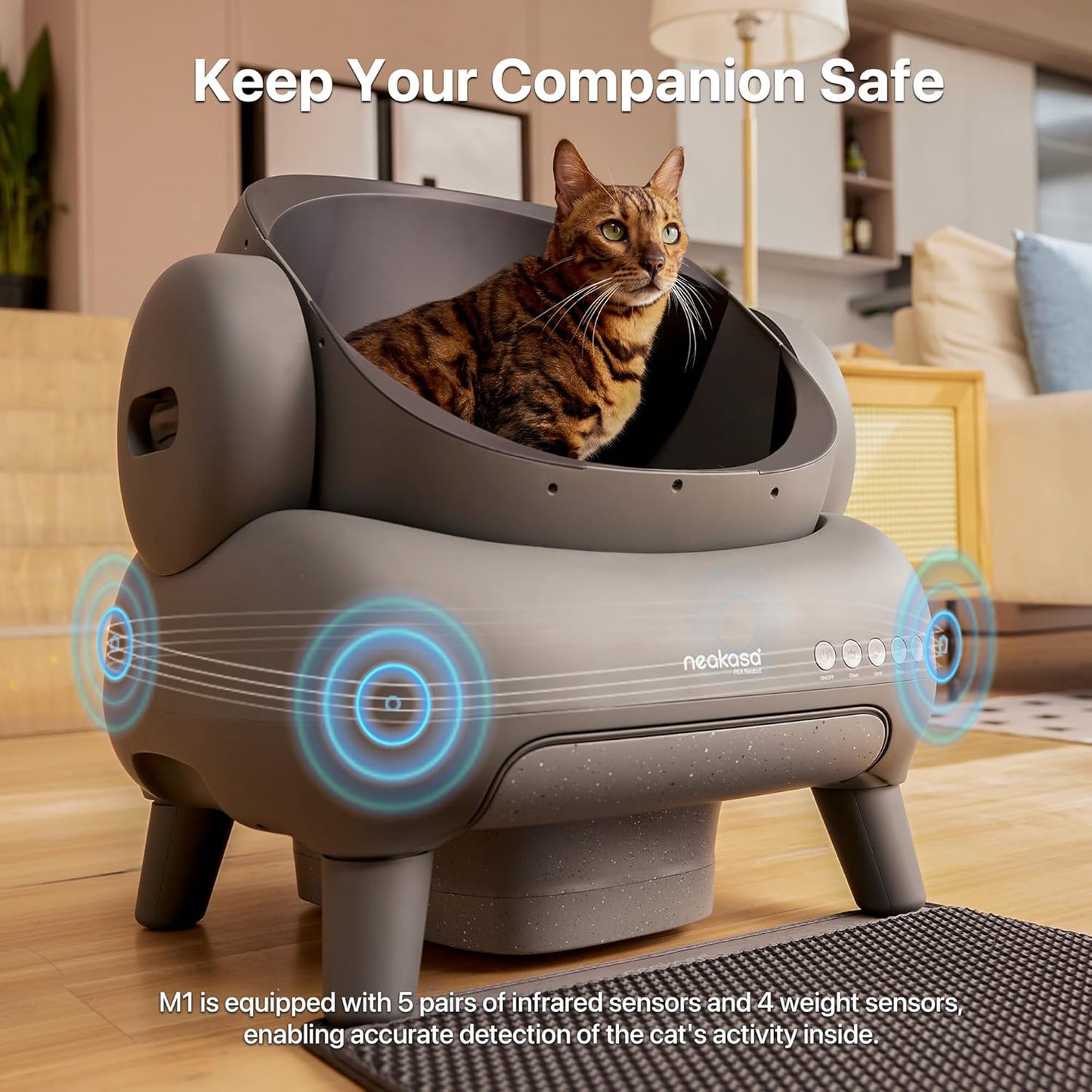 Neakasa M1 Open-Top Self Cleaning Cat Litter Box, Automatic Cat Litter tray with APP Control, Odor-Free Waste Disposal Includes Trash Bags and Mat