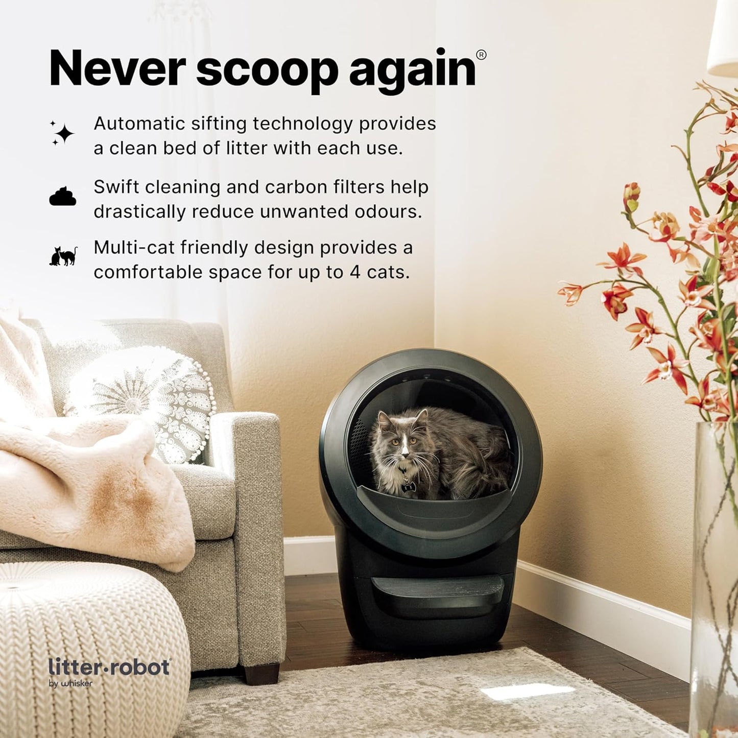 Litter-Robot 4 Automatic Self-Cleaning Cat Litter Box, Black