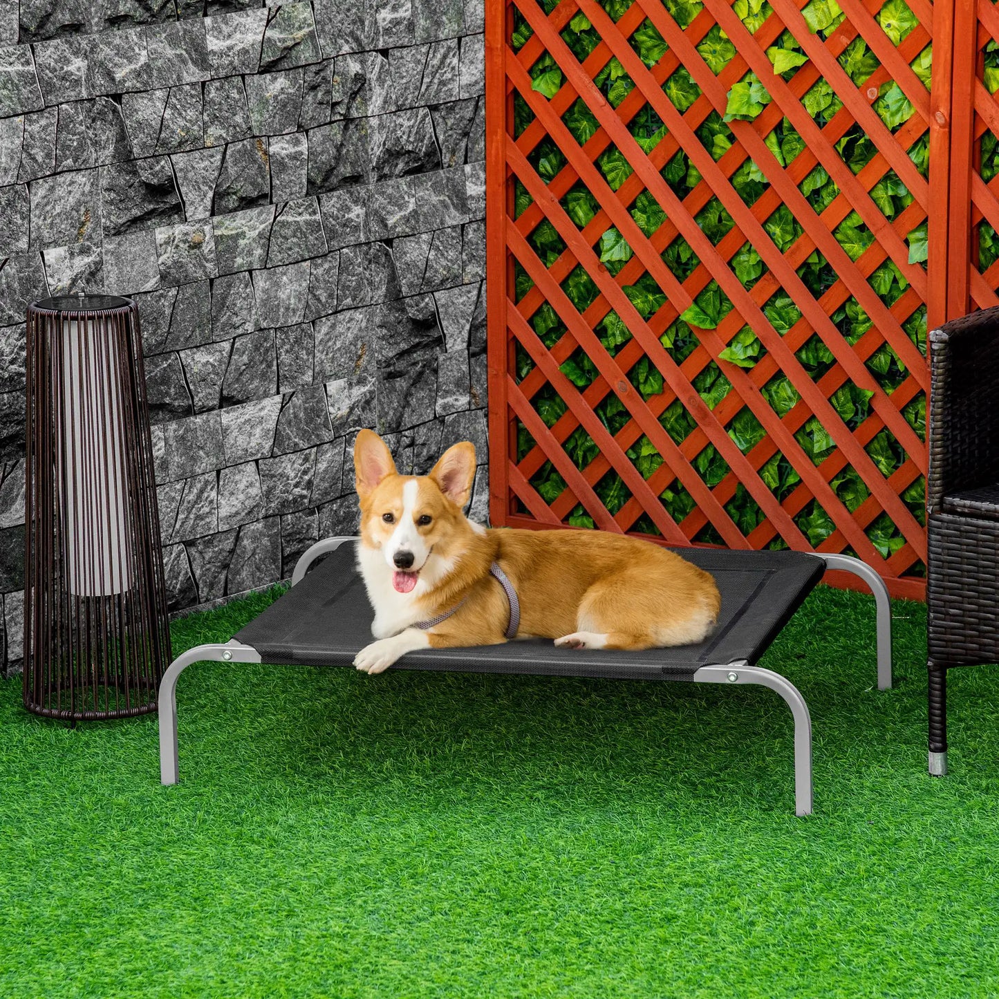 Cama elevada para perros STANDFORD, transpirable con soporte en acero  90x65x20cm color negro