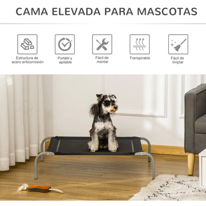 Cama elevada para perros STANDFORD, transpirable con soporte en acero  90x65x20cm color negro