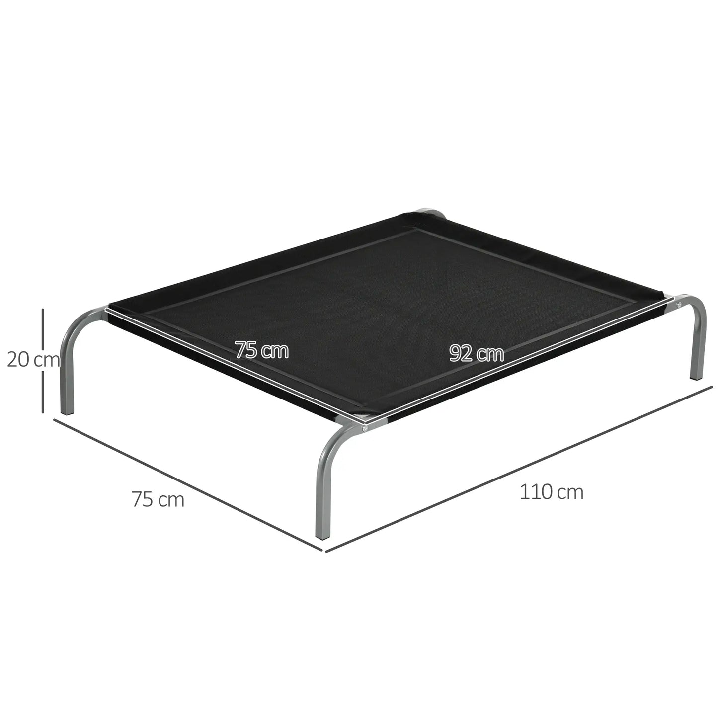 Cama elevada para perros STANDFORD, transpirable con soporte en acero  90x65x20cm color negro