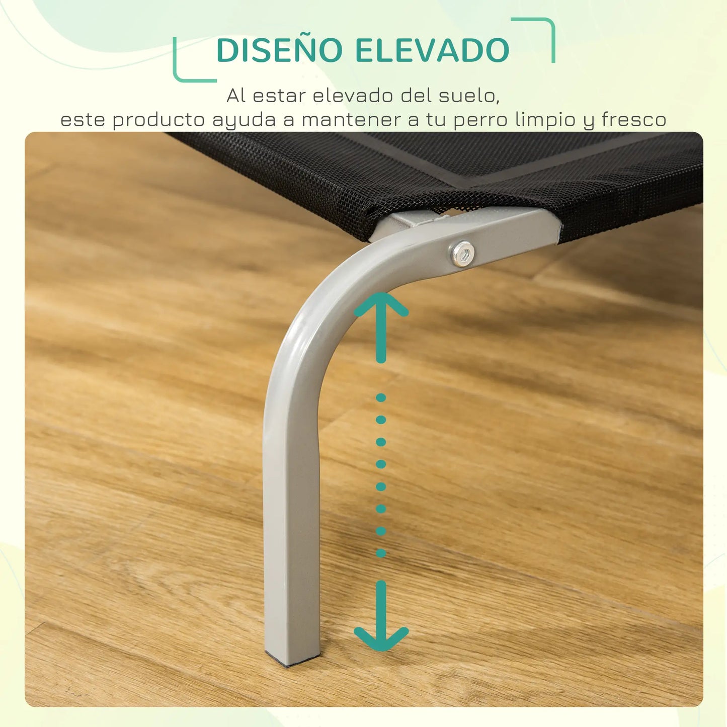 Cama elevada para perros STANDFORD, transpirable con soporte en acero  90x65x20cm color negro